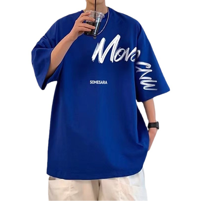 Klein azul Camiseta de manga corta de los hombres de verano suelta nicho de la moda nacional media manga ins marca de moda calle más tamaño camiseta