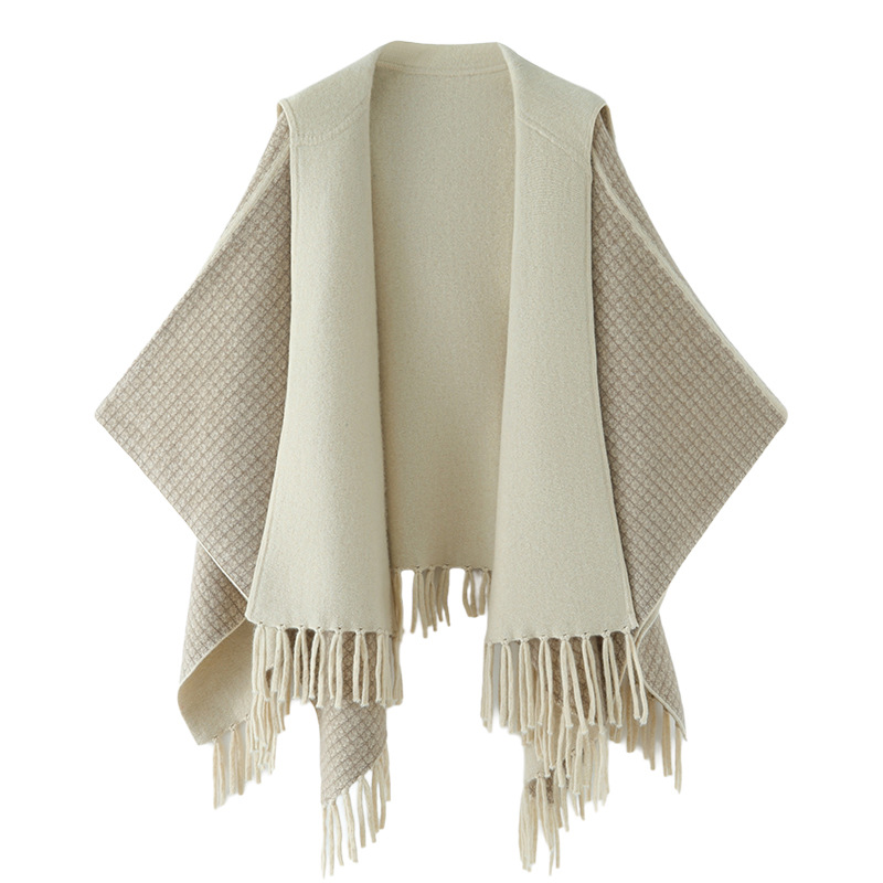 Thickened Air Layer Tassel Hooded Shawl Cape