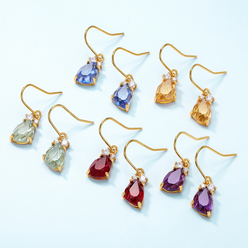 Recolección de calor transfronteriza, lujo ligero, lujo atmosférico, gancho de oreja de circonio de color caramelo S925, pendientes de cristal sintético con incrustaciones de plata, personalización simple y de moda