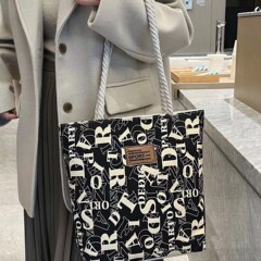 大包包女2025新款休闲百搭字母帆布单肩包潮时尚通勤手提购物袋