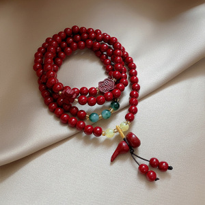24 piedras de cinabrio encadenan cuentas, cruces redondas de calabaza, dos collares colgantes de pulsera
