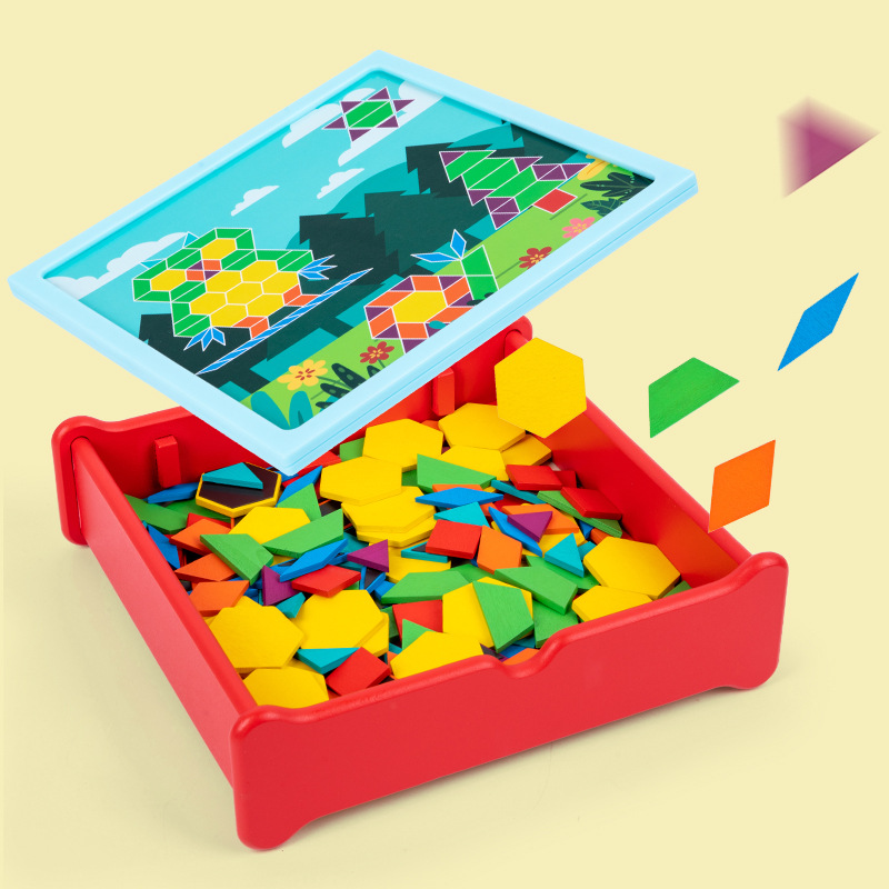 196 piezas de madera para niños Juguetes Educativos de 3-6 años de edad forma geométrica creativa rompecabezas magnético rompecabezas bloques de construcción de madera