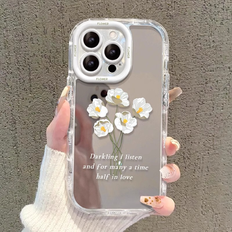 Mirror Fresh Flowers Suitable for 13Mini Apple 15 Mobile Phone Case Iphone14Plus Protective Cover 13Promax Mirror Fresh Flowers Suitable for 13Mini Apple 15 Mobile Phone Case Iphone14Plus Protective Cover 13Promax