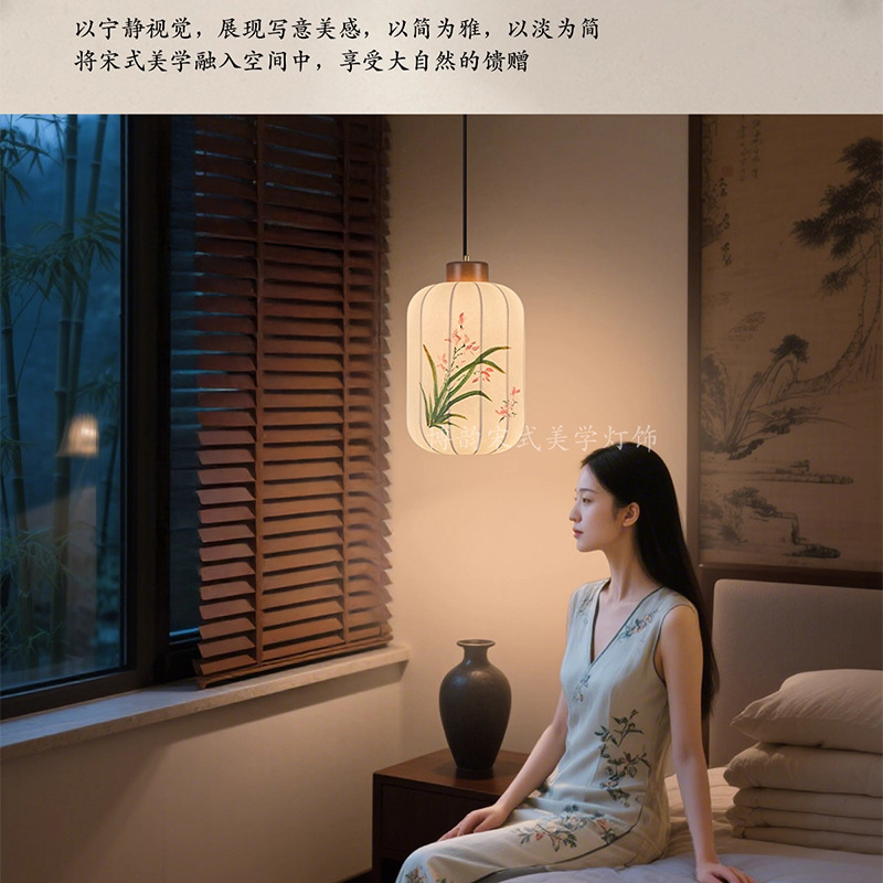 宋式美学床头吊灯新中式国风复古灯笼宫灯玄关走廊入户装饰吊线灯|undefined
