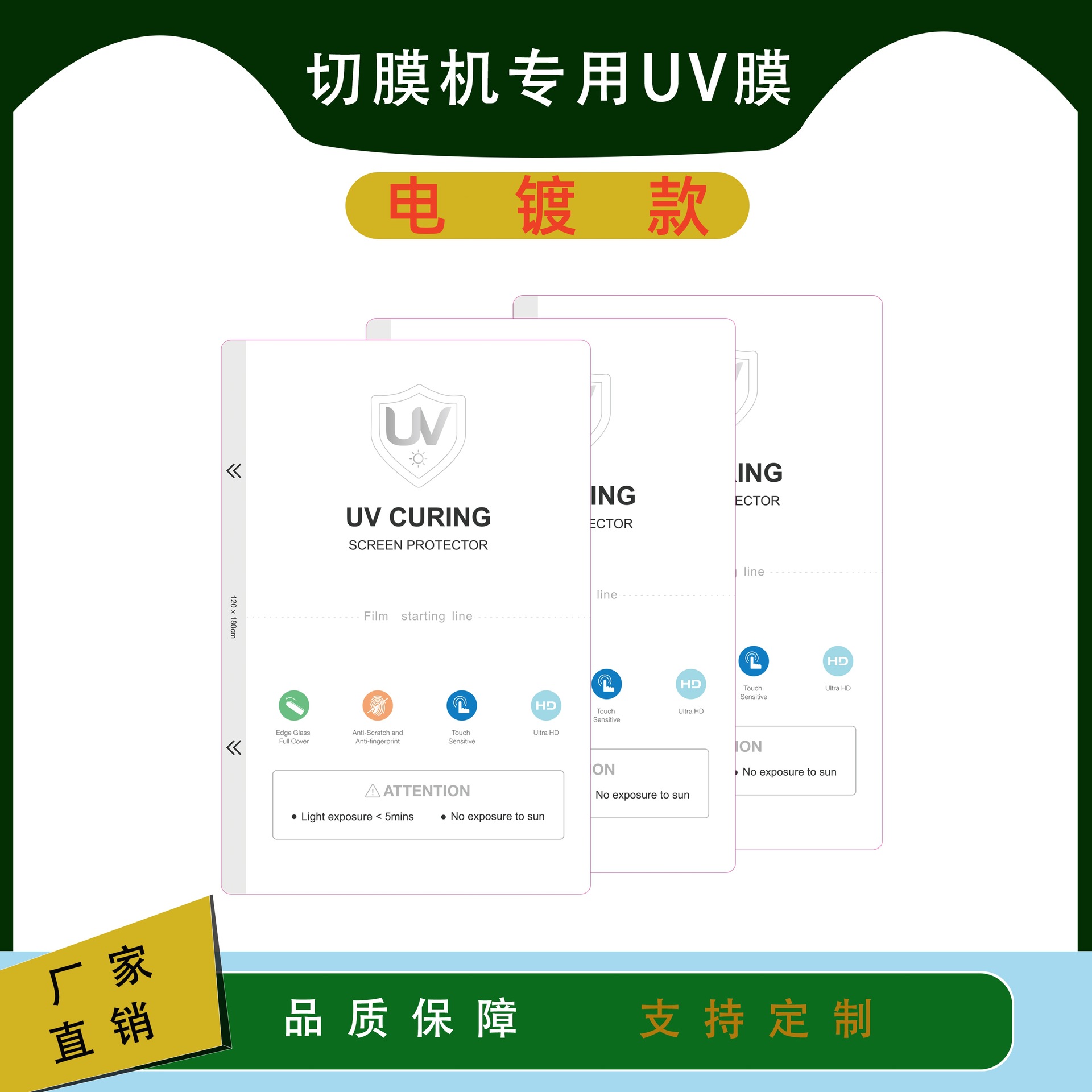 Electroplated Pressure-Free Glossy Solid Film, Anti-Fingerprint, Oil-Resistant, Anti-Drop Mobile Phone Film Consumables, Full-Screen, High-Definition, Smooth and Clear