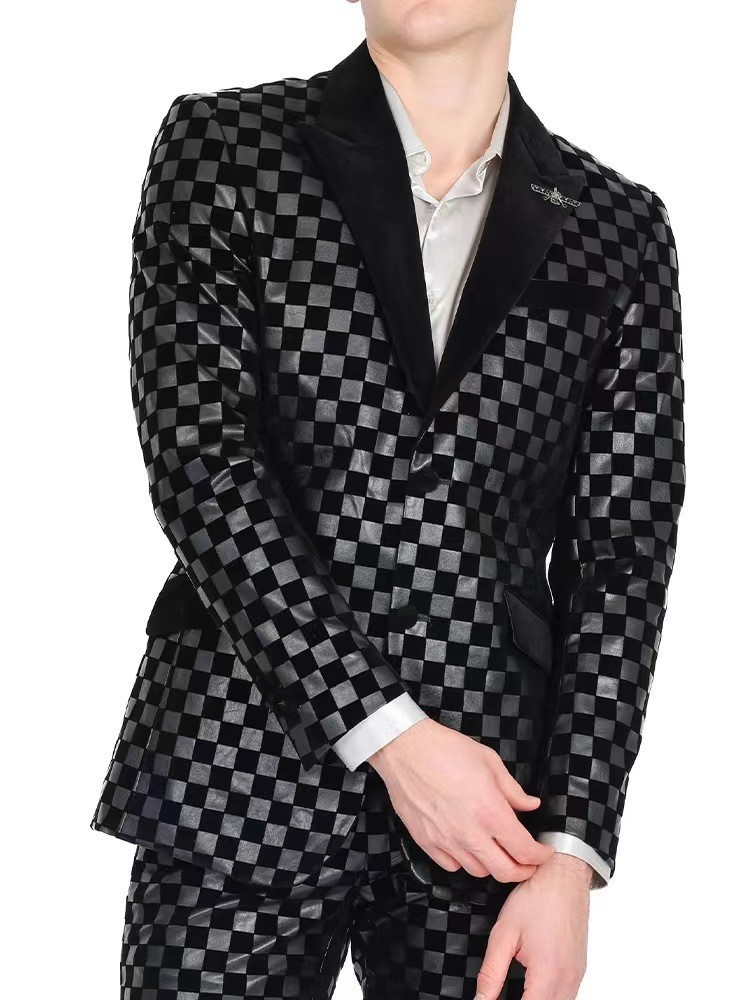 Nuevo comercio exterior transfronterizo primavera y otoño impresión digital reticular hombre traje casual traje casual chaqueta