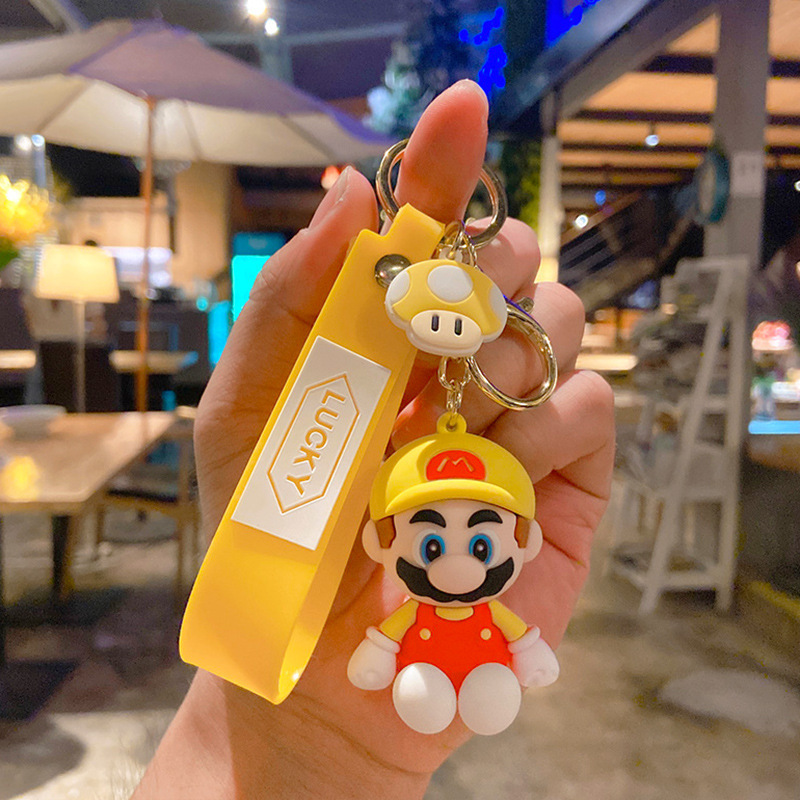 Dibujos animados de dibujos animados Mario llavero lindo coche clave colgante clave cuerda muñeca bolsa colgante llavero