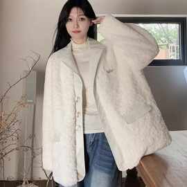 拼接仿羊羔毛棉衣设计感小众棉服外套2025冬季韩版宽松加厚上衣女