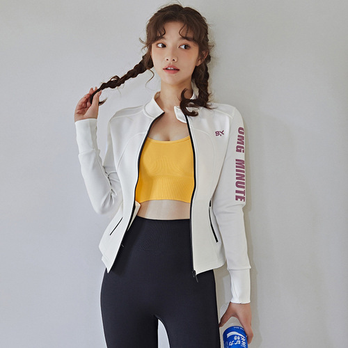 Elastic women's zip-up slimming casual jacket, stand-up collar, running and yoga top, spring and autumn fitness top