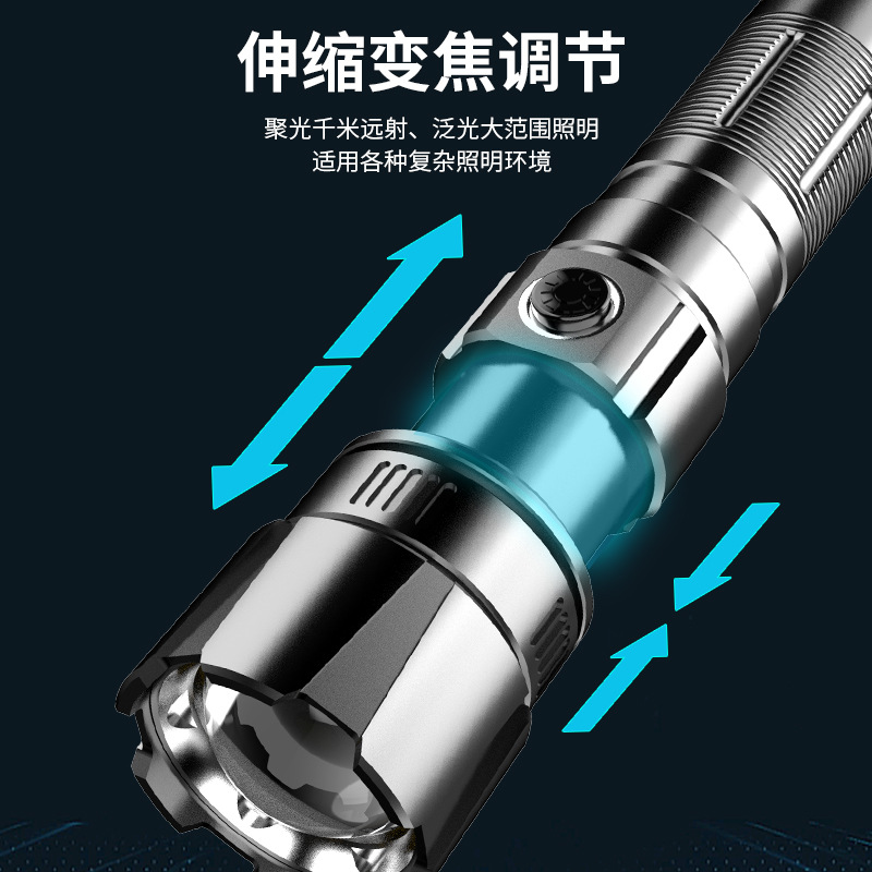 Nuevo transfronterizo pequeña linterna portátil de aleación de aluminio linterna láser Pantalla de energía recargable linterna al aire libre al por mayor