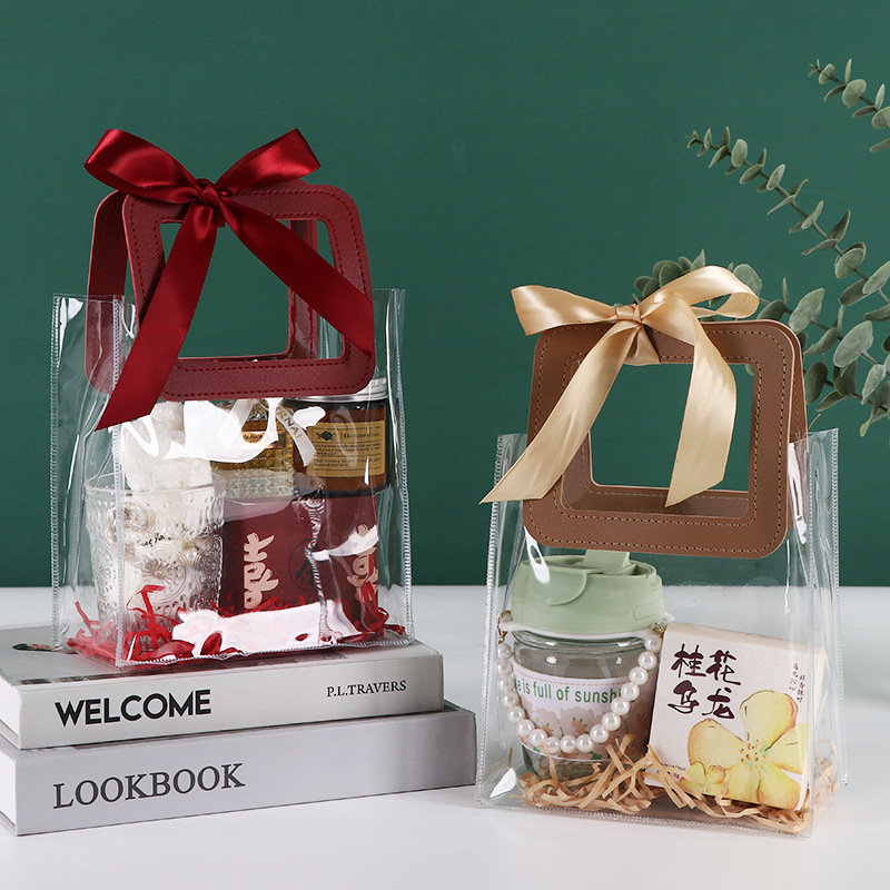 Bolsas de plástico de PVC transparentes bolsas de regalo estereoscópicas bolsas de regalo de compromiso caramelo de boda bolsas de regalo portátiles al por mayor