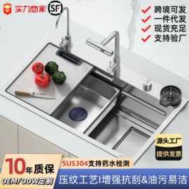厨房加厚双重集渣水槽大单槽SUS304不锈钢厨房家用洗菜洗碗槽水池