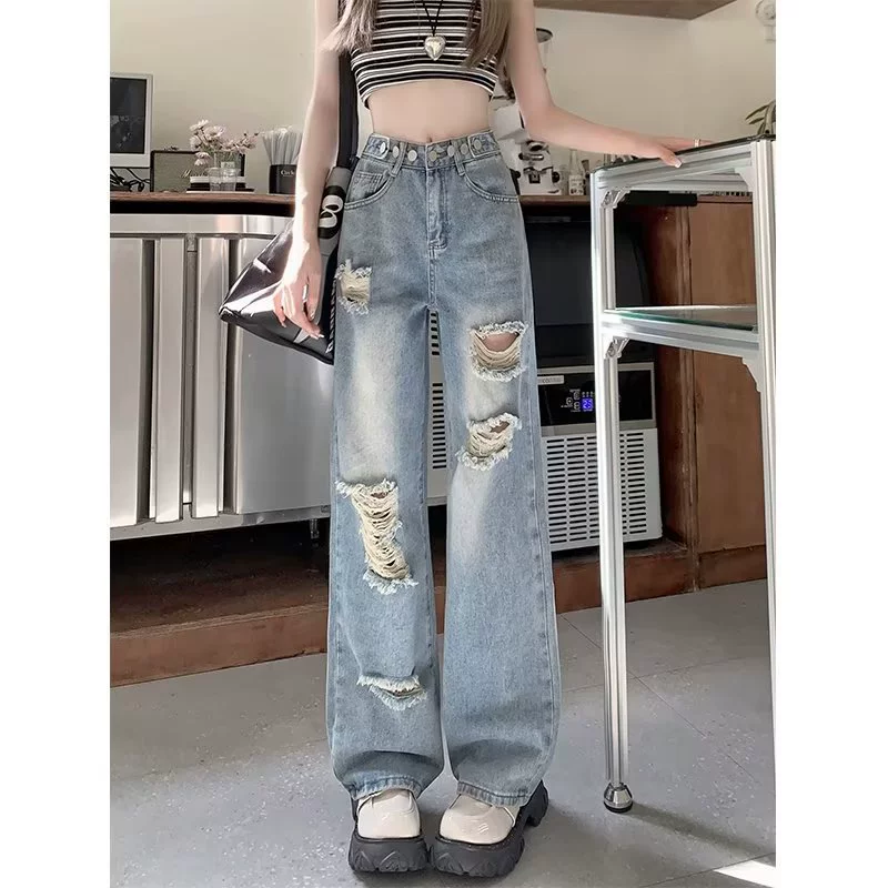 Тонкие дизайнерские джинсы, брюки, oversize, высокий пояс, обтягивающие, для подростков, свободный прямой крой