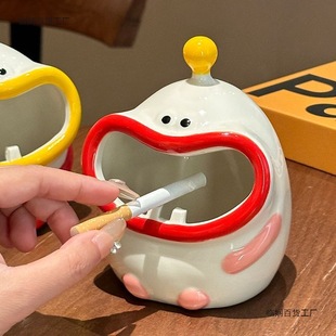 Creative Ceramic Ashtray for Home Use, Living Room Coffee Table, Office Trendy Anti-Smoke Ashtray Cup, Personalized Ornament