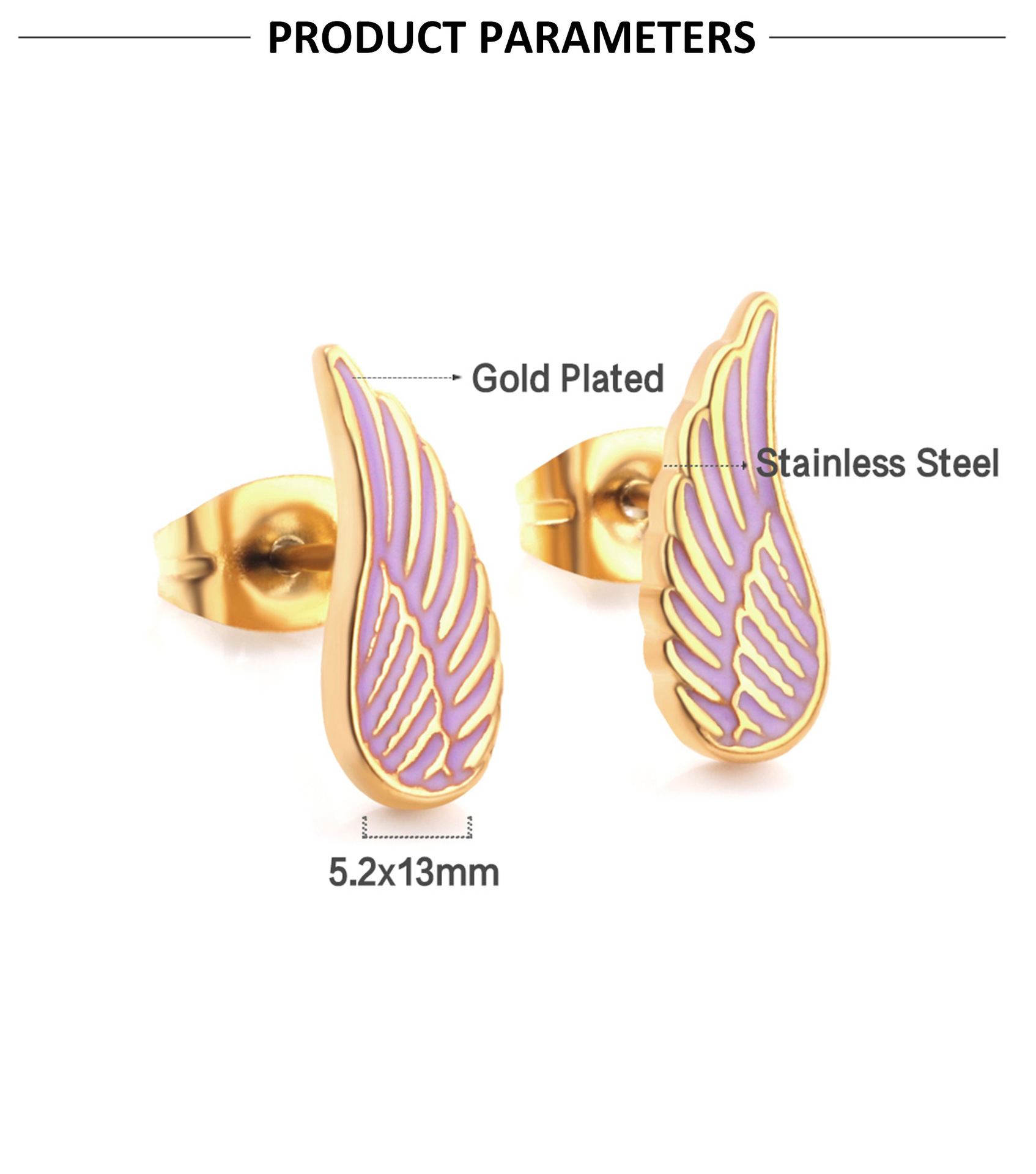 Retro Leaf Palm Star Stainless Steel Enamel Ear Studs 1 Pair