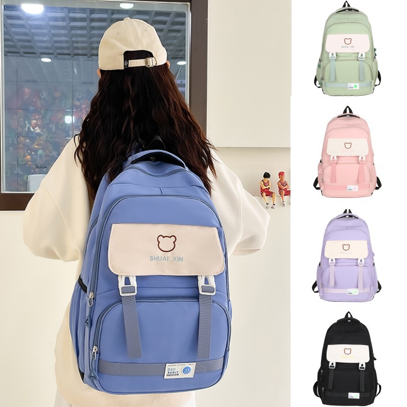 Nueva mochila coreana para mujeres de color contrastante, mochila de estudiantes de primaria y secundaria de gran capacidad, mochila de viaje simple