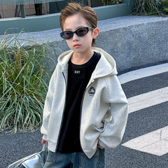 男の子用ジャケット 春服 2025年新作 子供用春秋フード付きスウェット カーディガン カジュアルトップス 男の子用おしゃれトレンド