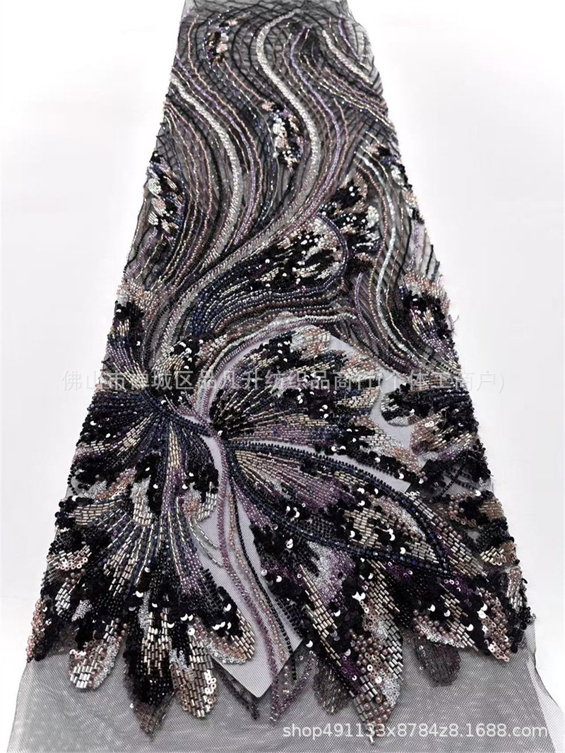 Wavy streamline Peacock pluma bordado tela de malla delgada alfombra roja vestido de cena de boda china tela de lujo ligera