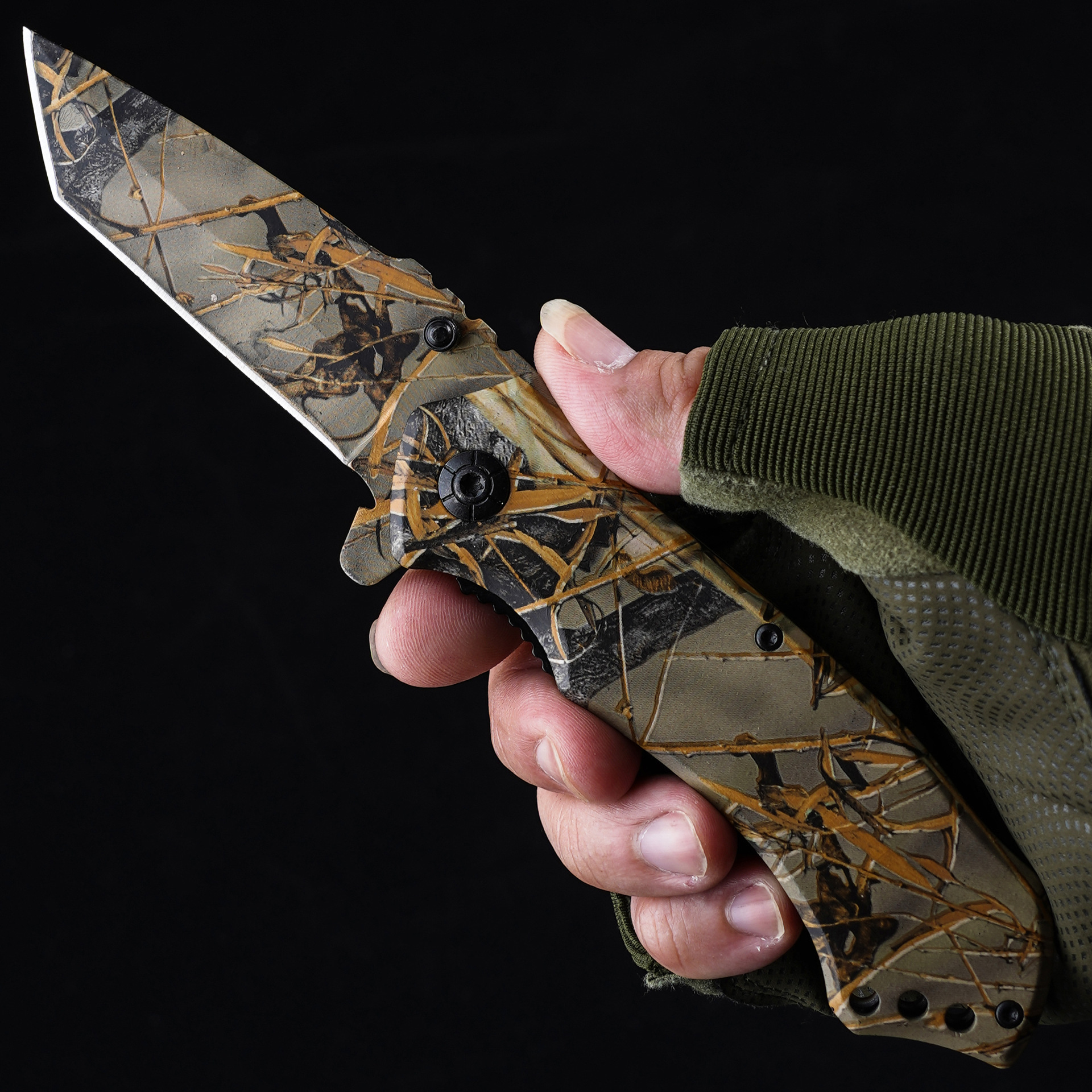 现货迷彩折叠刀高硬度5CR13刃铝合金柄户外随身便捷小刀带背夹edc