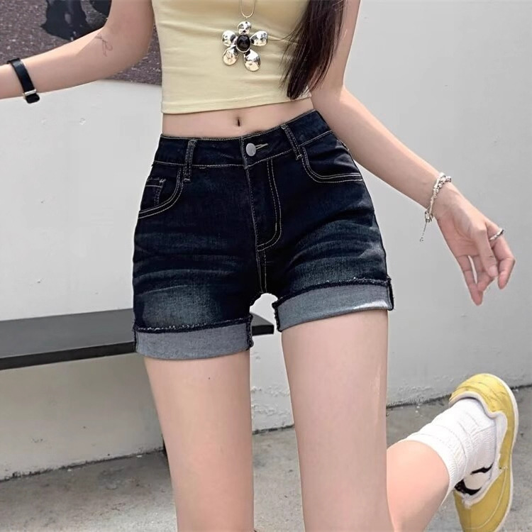 Retro Nostalgic Washed Curled Denim Shorts for Women in Summer Sexy High-Waisted Sexy Versatile A-Line Arm-Wrapped Hot Pants Retro Nostalgic Washed Curled Denim Shorts for Women in Summer Sexy High-Waisted Sexy Versatile A-Line Arm-Wrapped Hot Pants