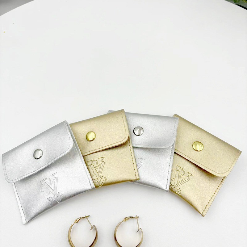 批发釉面金色pu按扣袋珠宝首饰专用包装项链戒指耳环收纳袋可定制