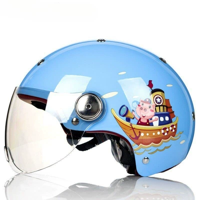 Motosiklet dəbilqələri — All Seasons, Half Helmet for Electric - s-light-blue-and-golden-piglet-b103