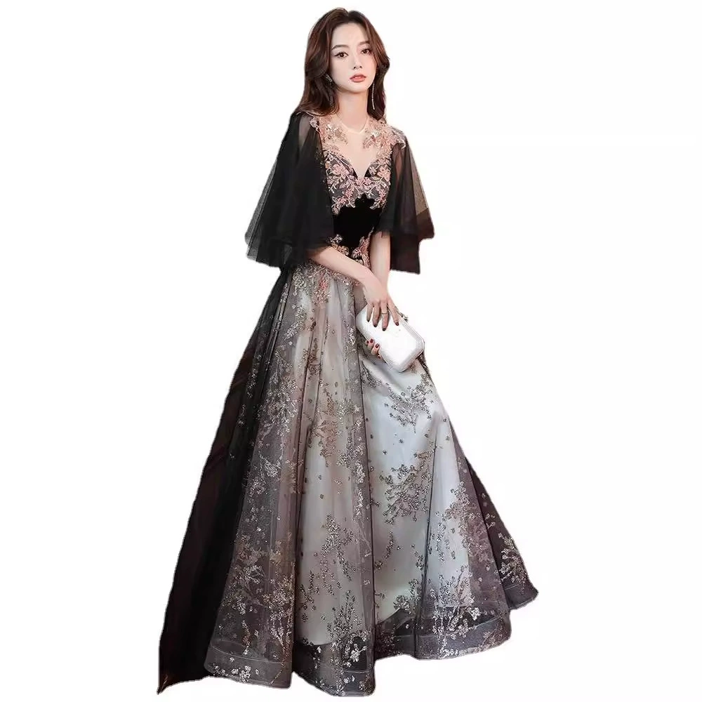 Black elegant evening dress, bright catchy style