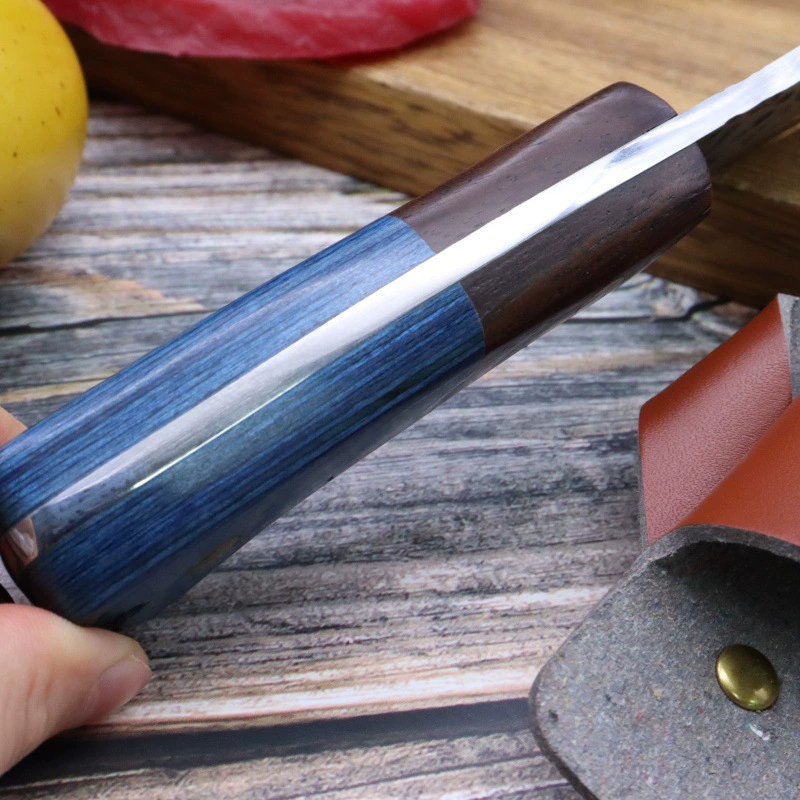 Yangjiang factory directly supplies double-handle hammer-forged straight knife with colorful blades, free leather case for outdoor portability