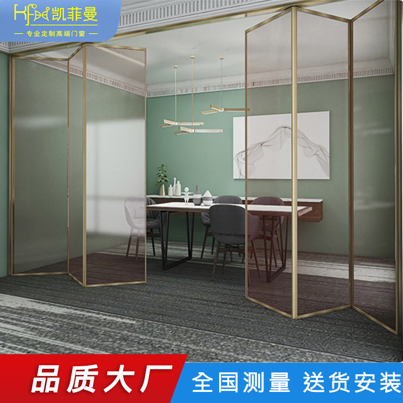 Aluminum Alloy Sliding Door with Narrow Edges, Tempered Glass Folding Door for Balcony, Bathroom, Living Room, Kitchen, Foldable Sliding Door
