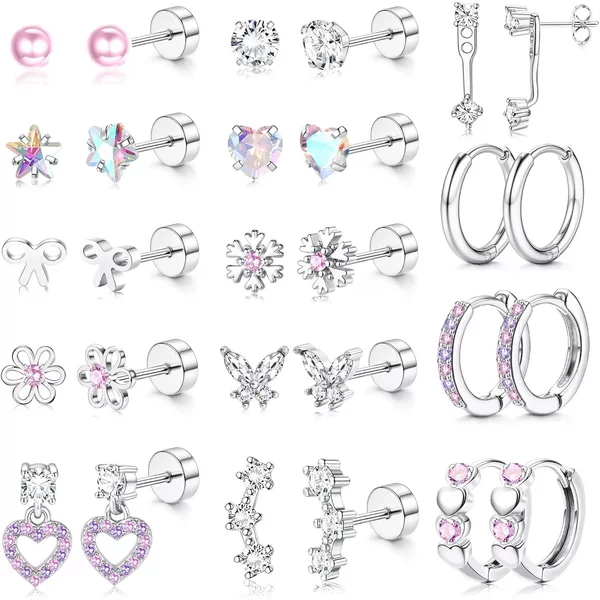 Hot-Selling Flat-Bottom Threaded Piercing Earring Set, Multi-Shaped Colorful Stone Ear Clips, Multi-Hole Ear Accessories, Wholesale