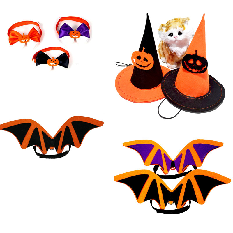 Halloween traje para mascotas alas de murciélago voz cambiante traje de vacaciones divertido perro gato pajarita sombrero para mascotas accesorios