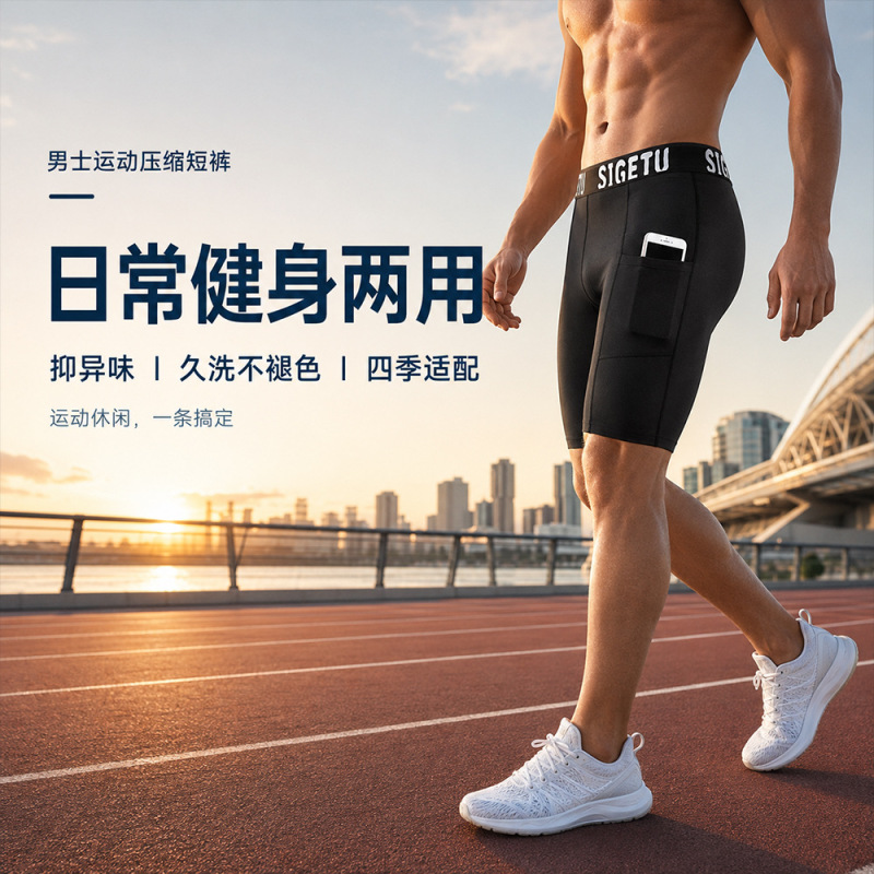 Amazon Cross-Border Sports Tights Men's Summer High-Elastic Quick-Drying Training Pro Fitness Shorts