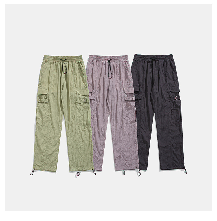 Men's Cargo Pants Lightweight Nylon Loose Straight Leg Trousers_voghion.com
