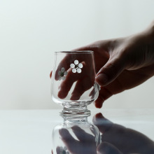 手绘雏菊玻璃酒杯 高硼硅家用创意品酒杯 ins风水晶酒具