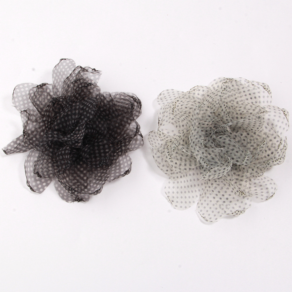 French-style polka dot organza flower clip accessory, new burnt-edge three-dimensional flower embellishment for clothing and shoe accessories