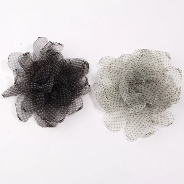 French-style polka dot organza flower clip accessory, new burnt-edge three-dimensional flower embellishment for clothing and shoe accessories