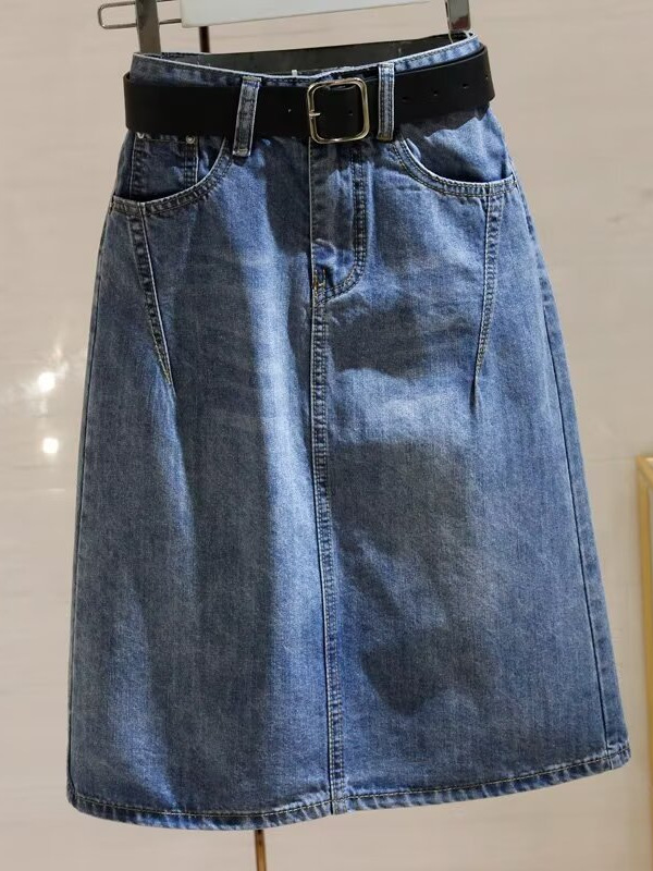 Spring summer fitted long denim denim skirt for leisure