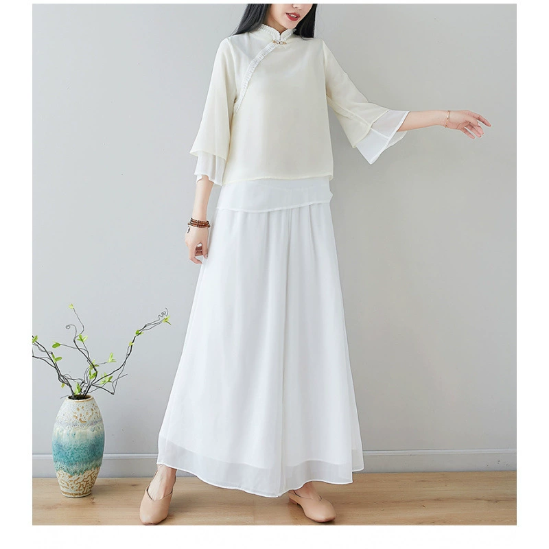 Лето 2025, новый ретро, ​​новый китайский стиль, женский национальный стиль, улучшенный Cheongsam Zen, свободный повседневный топ с рукавами три четверти для женщин