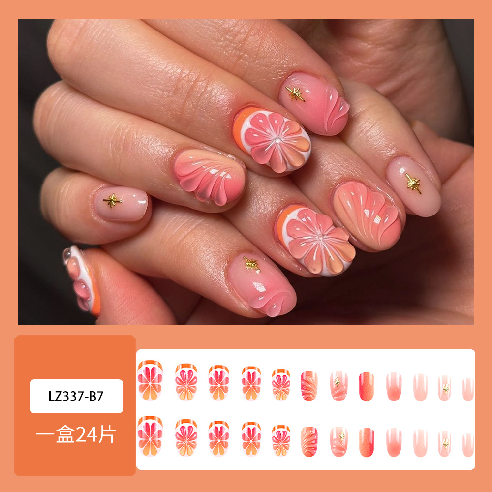 3D estereoscópico pomelo Venus desgaste uñas frescas dulces de verano manicurismo 24 piezas de parche de uñas