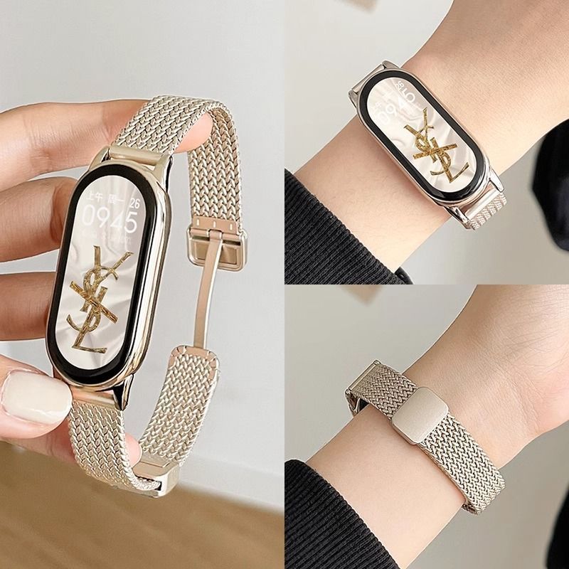 Suitable for Xiaomi Mi Band 10Nfc Ceramic Version 98765 Watch Strap Small Fragrance Stainless Steel Wheat Ear Magnetic Metal Wristband