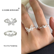 岚芷925银戒指女ins韩国饰品跨境蝴蝶小众设计感简约开口指环批发