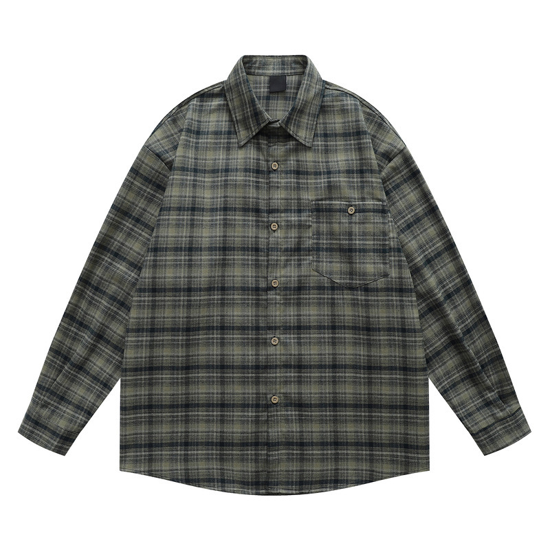 Original American Retro 90S Hong Kong Style Contrasting Plaid Shirt Jacket for Men and Women Loose Design Niche Tops
