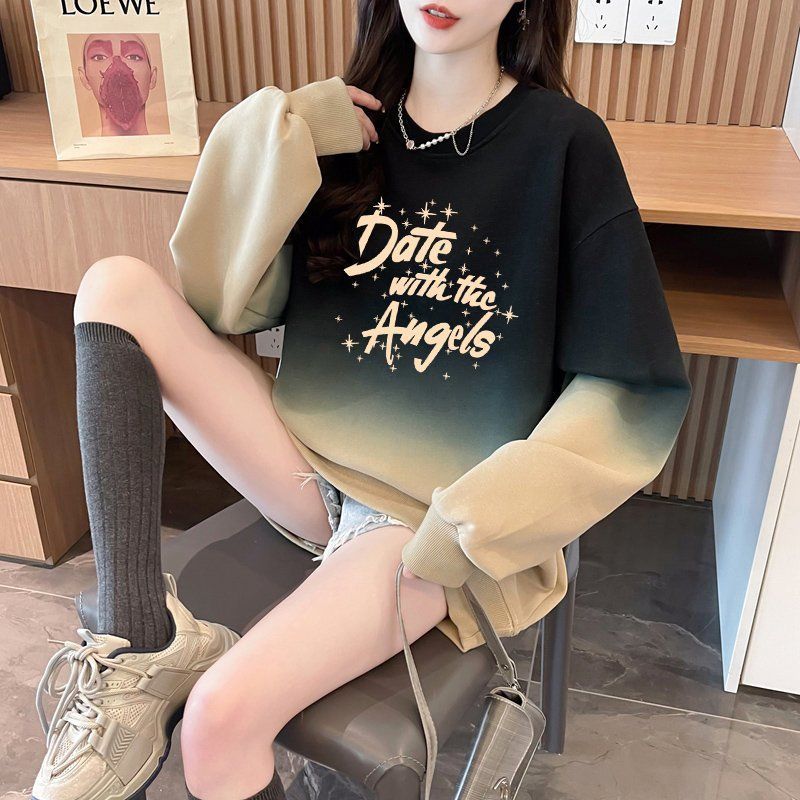 2025秋季新款小众渐变设计卫衣女设计感百搭慵懒风涂鸦字母上衣潮|undefined