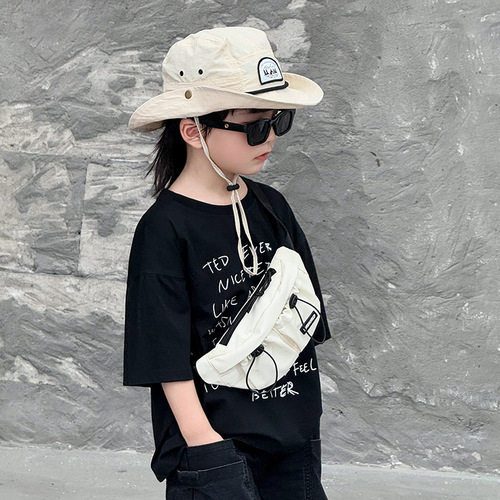 Children's Korean-style minimalist drawstring baby chest bag, stylish unisex children's casual crossbody bag, outdoor lightweight small waist bag
