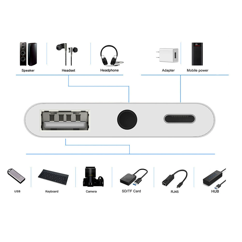 Хуавей, Xiaomi, мобильный USB флеш-драйв, адаптерный кабель, совместимые наушники, три в одном