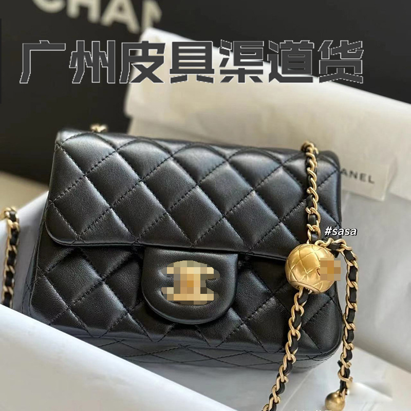 High-Quality Small Gold Ball Square Fat Bag, Lambskin Classic Small Fragrant Rhombus Chain Socialite Bag, Shoulder Crossbody Bag