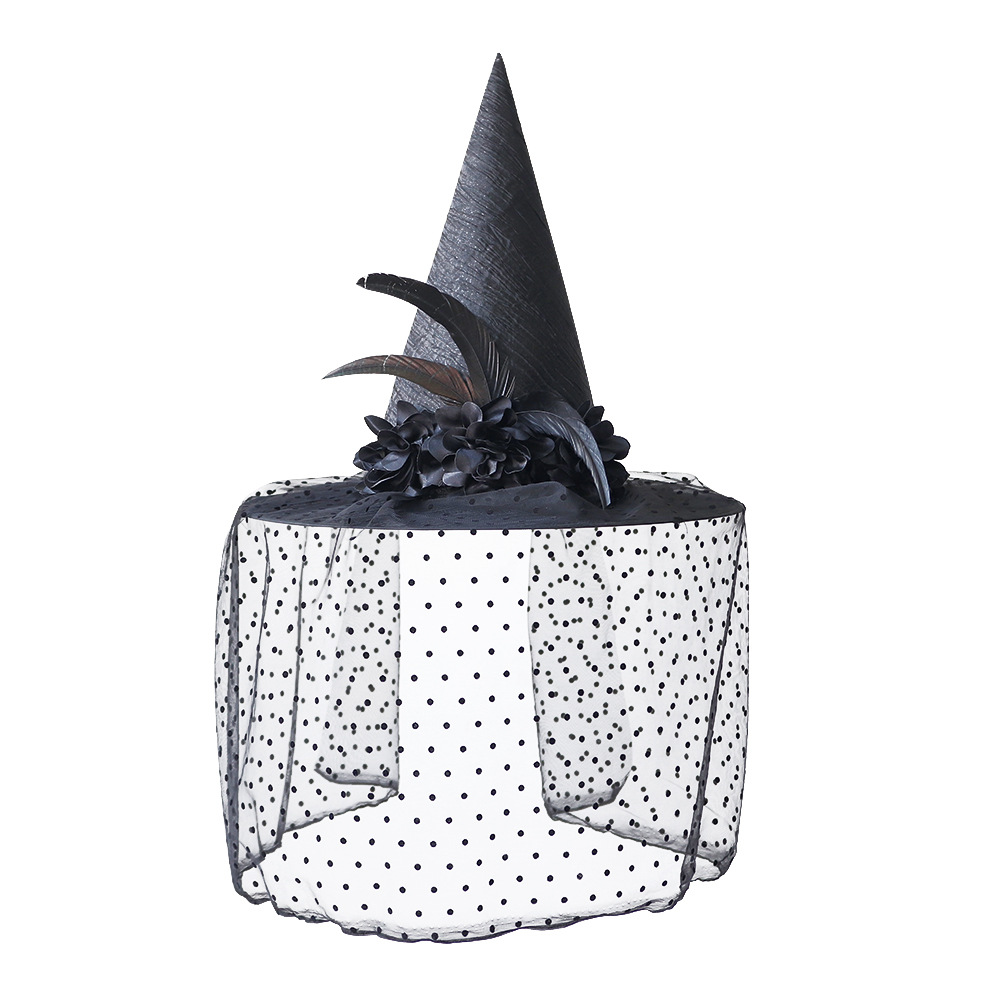Halloween sombrero de encaje velo agudo sombrero de bruja maquillaje ropa accesorios toque de cabeza vestido gazoo sombrero de brujo