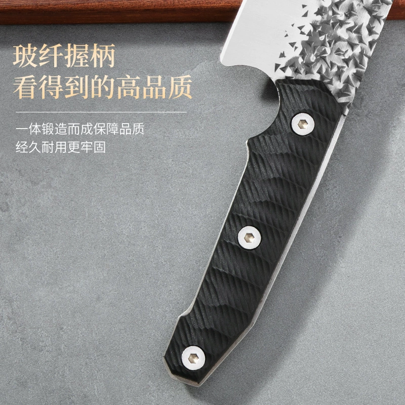 Cross-border forging hammer pattern chef knife small kitchen knife fruit knife fiberglass handle stainless steel knife family outdoor meat cutting knife