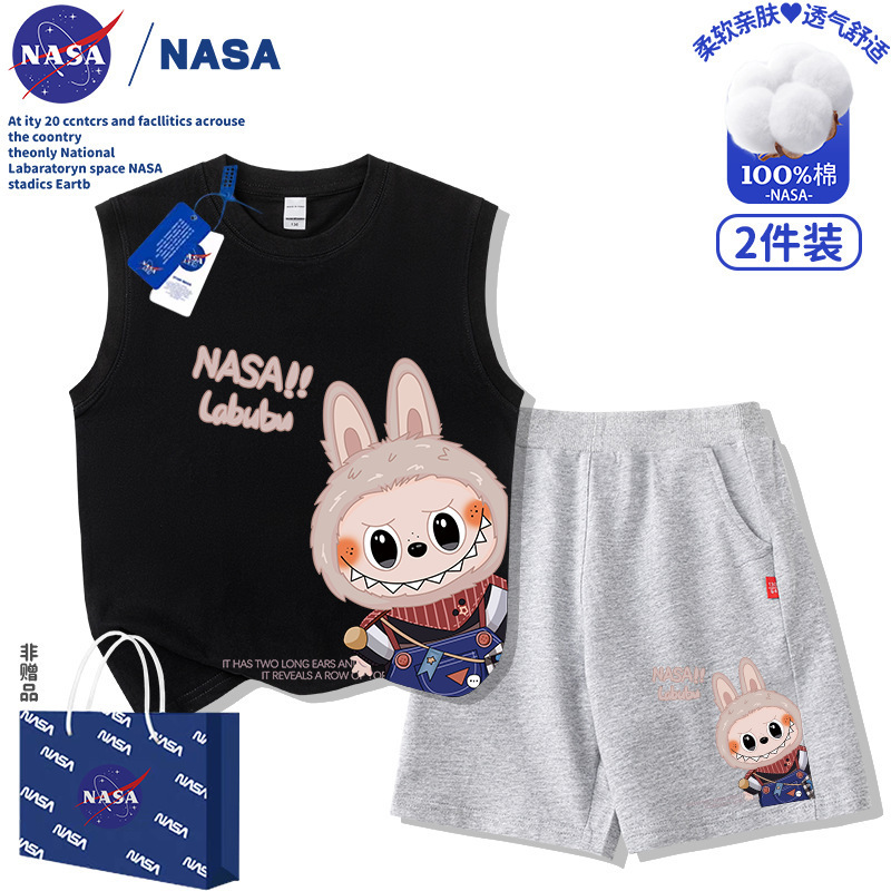 NASA 子供用ラブブ ラブブ 夏 男の子と女の子 純綿ベスト ショートパンツ Tシャツ トップス 漫画スーツ|undefined