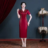 Свадебная мама платье улучшенная версия Cheongsam платье ацетат атласная мода свекровь свадебный банкет теща новый стиль cheongsam